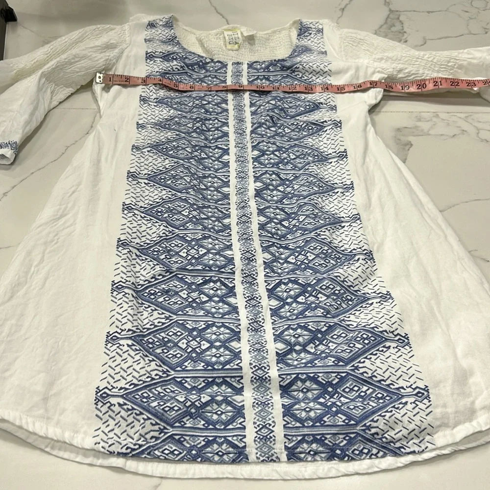 BILLABONG White Cotton Dress/Cover With Blue Design Print. Size L‎ - Picture 11 of 13